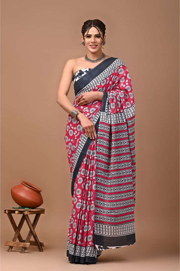 Chic Printed Cotton Sarees with Playful Patterns