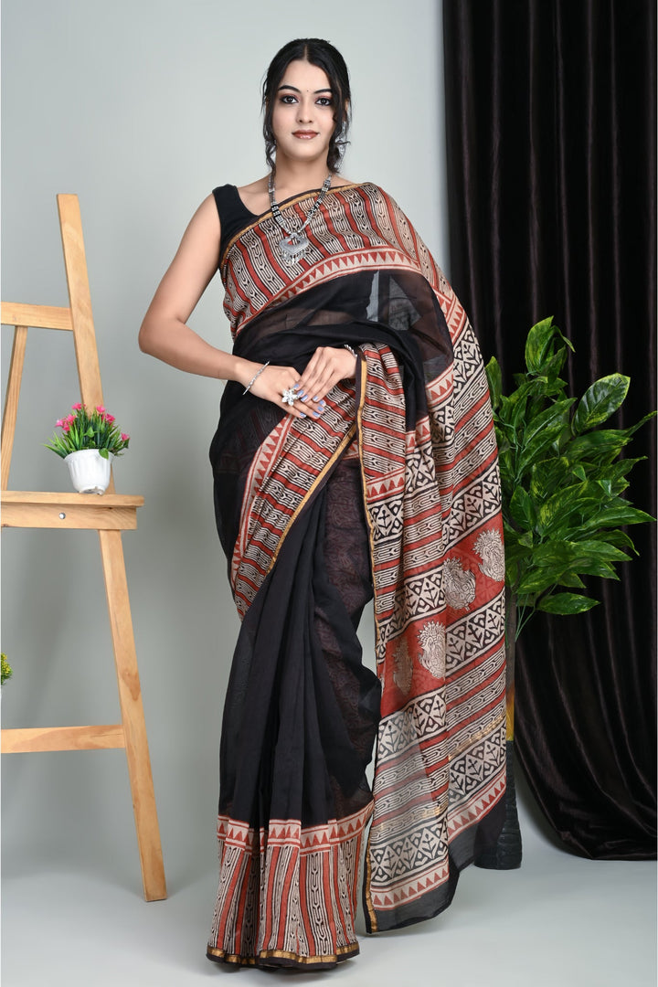 Block Print Beauty: Chanderi Sarees Adorned with Block Prints