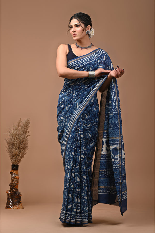 Indigo Chenderi Silk Saree