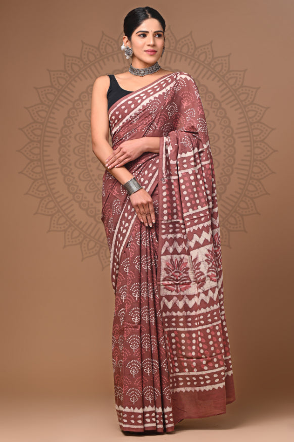 Traditional Charm: Block Print Cotton Sarees