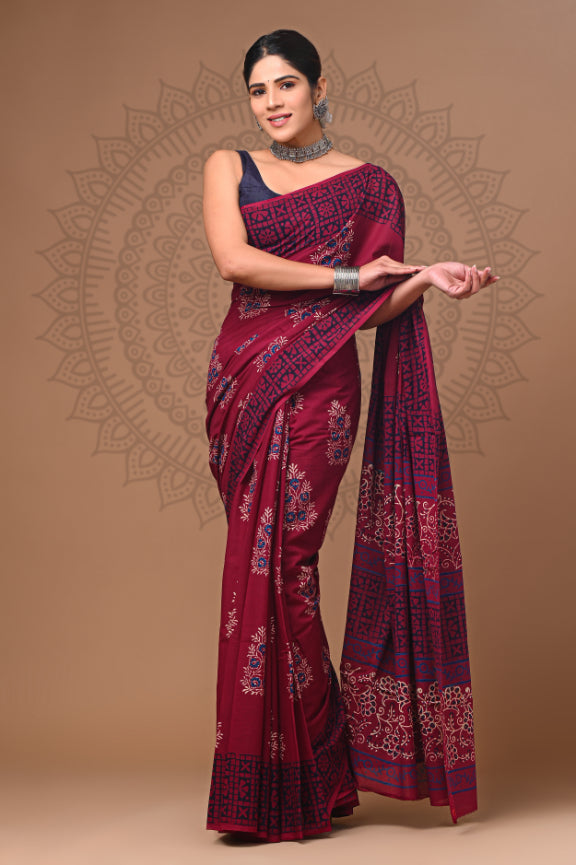 Soft and Stylish: Cotton Sarees with Block Print