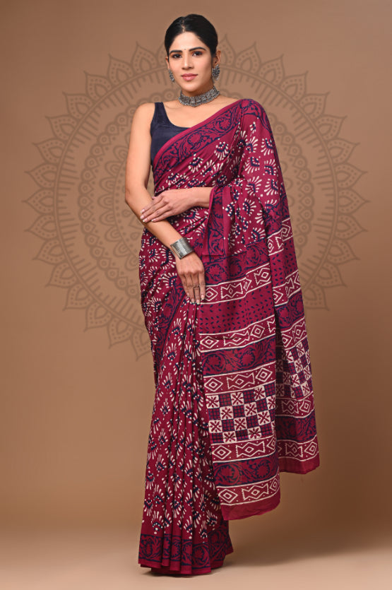 Hand Block Printed Soft Cotton Saree