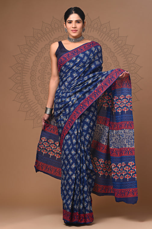 Symphony: Block Print Malmal Sarees