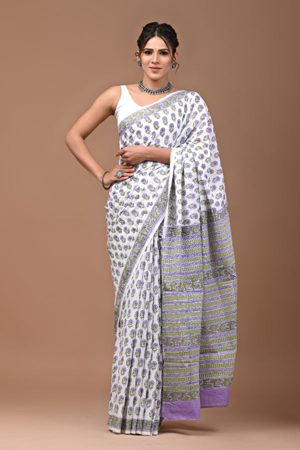 Artistic Flourish: Hand Block Malmal Sari