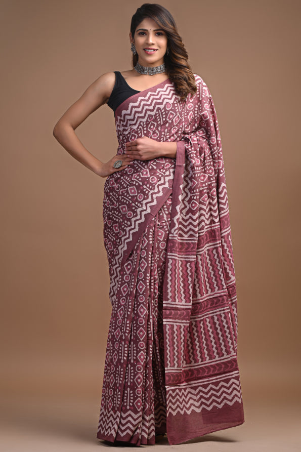 Dabu Print Cotton Mulmul Sarees