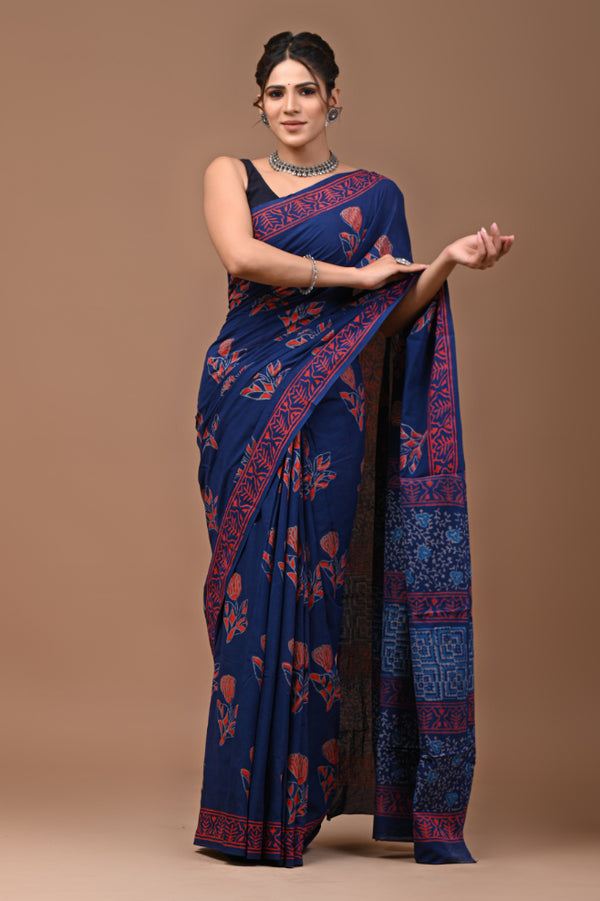 Blue Fantasy: Malmal Cotton Sari Collection