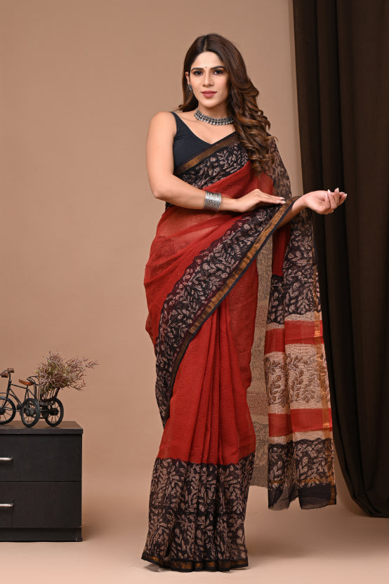 Kota Doria: Exquisite Bagru Print Sari