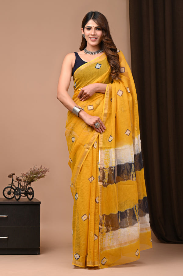 Kota Doria: Yellow Bhandej Saree