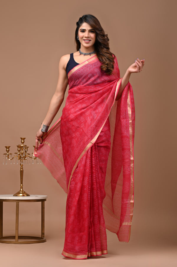 Kota Silk: Chic Red Blooms Saree