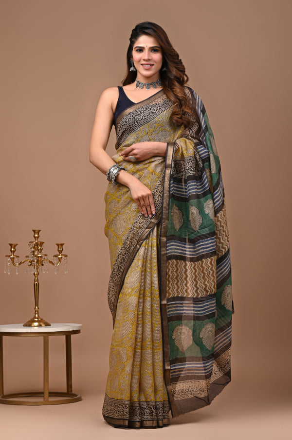 Kota Silk: Saree with Block Print