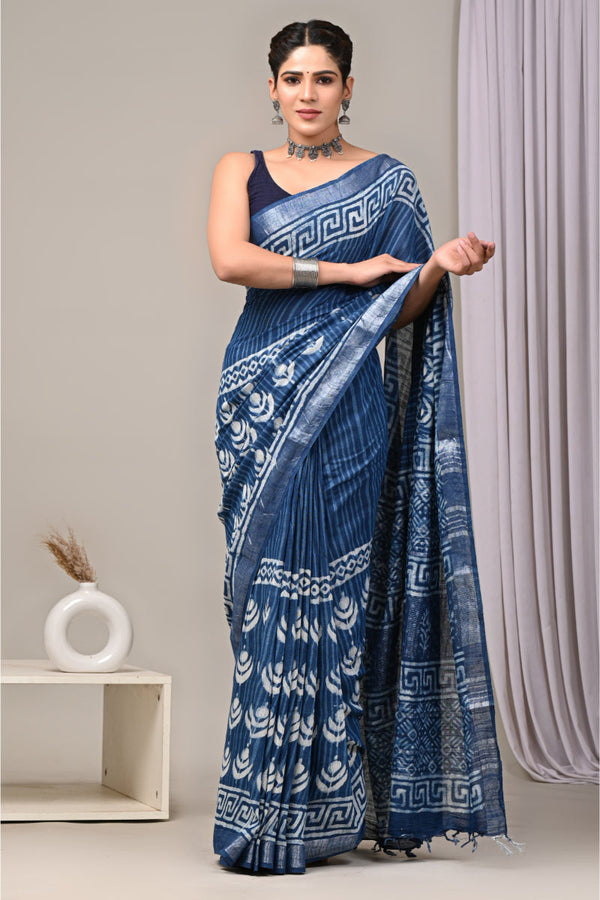 Exquisite hand block printed saree for sale