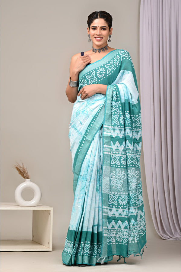 Exclusive collection of block print linen sarees