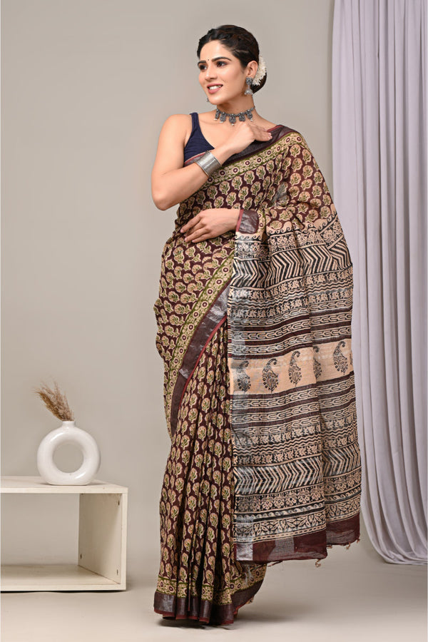 Exclusive hand block printed saree showcasing craftsmanship