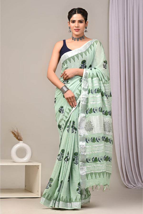 Luxurious premium linen saree with traditional prints