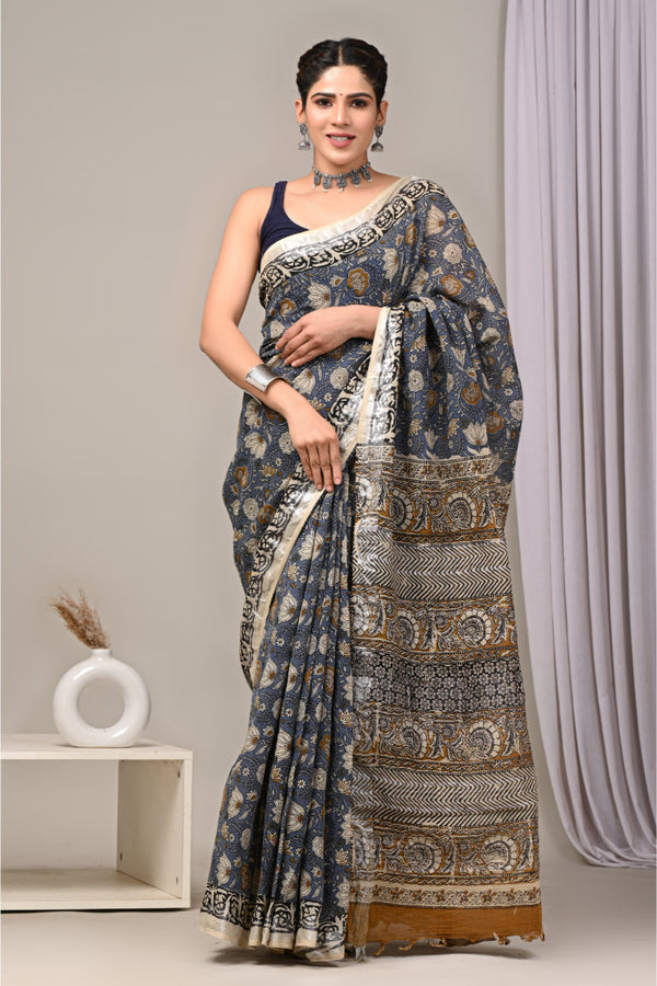 Chic and versatile block print linen saree