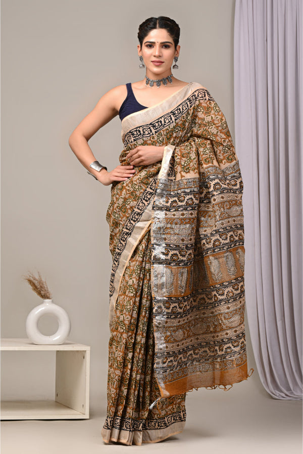 Trendy block printed saree for modern fashion