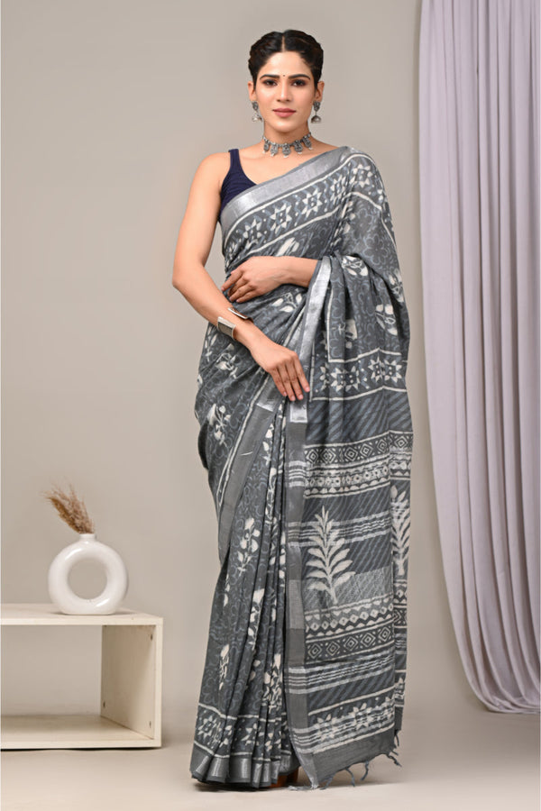 Vibrant hues block printed saree for occasions