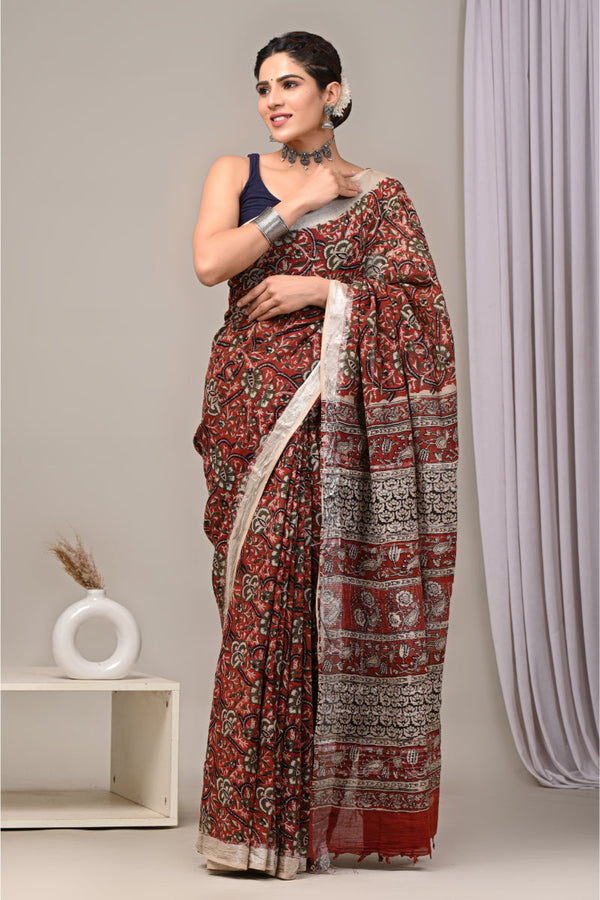 Contemporary charm linen saree with abstract prints