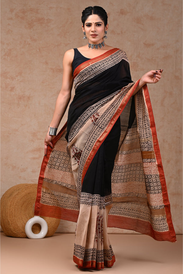 Elegance meets Craftsmanship in Artisanal Maheshwari Silk Sari