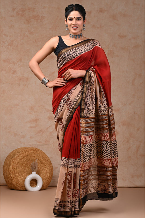 Artisanal Excellence seen in Handcrafted Maheshwari Silk Sari