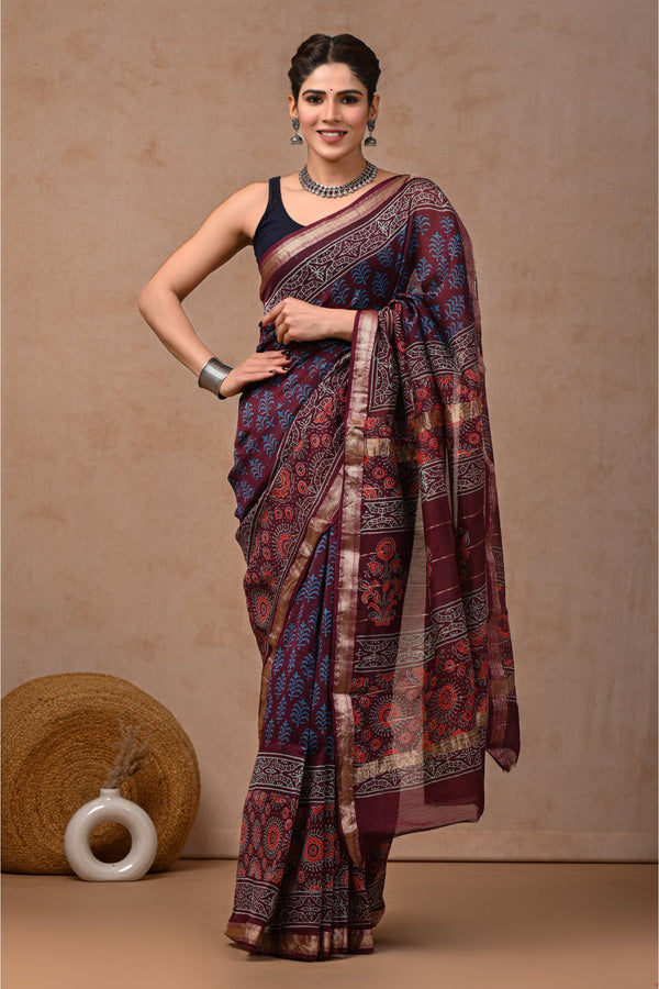 Ethnic Block Print Magnificence in Block Print Silk Sari