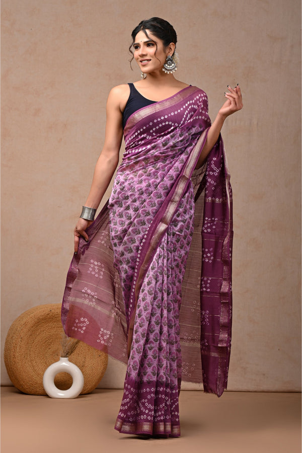 Floral Fiesta depicted in Hand Block Printed Maheshwari Silk Sari