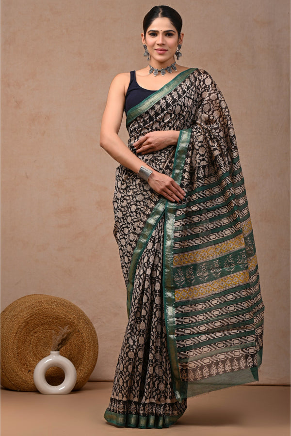 Maheshwari Block Print Elegance in Block Print Silk Sari