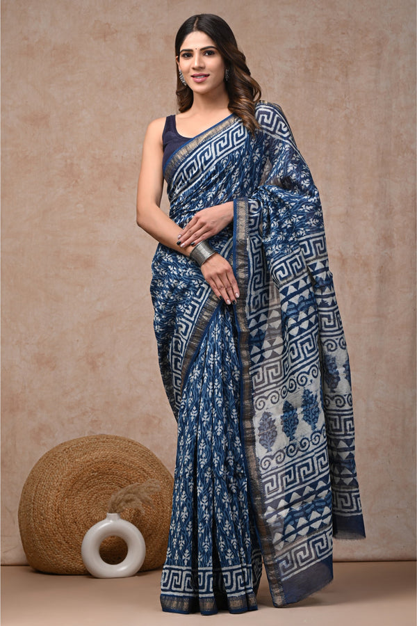 Handloom Masterpiece: Block Print Silk Sari