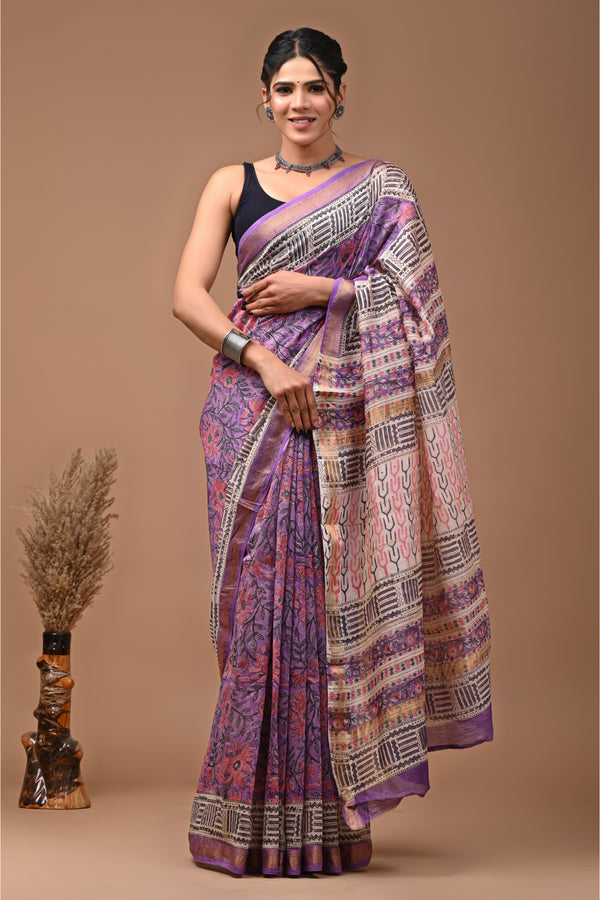 Floral Print Maheshwari Silk Saree