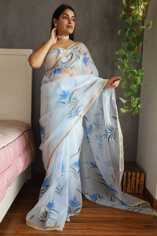 Tanviya Organza Saree: Hand Painted Opulence