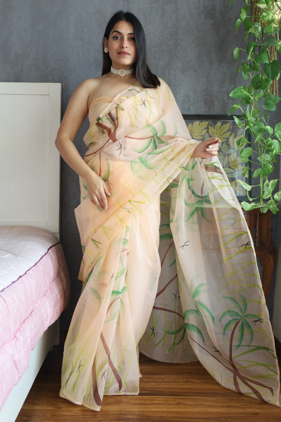 Pure Organza Saree: Hand Painted Luxury