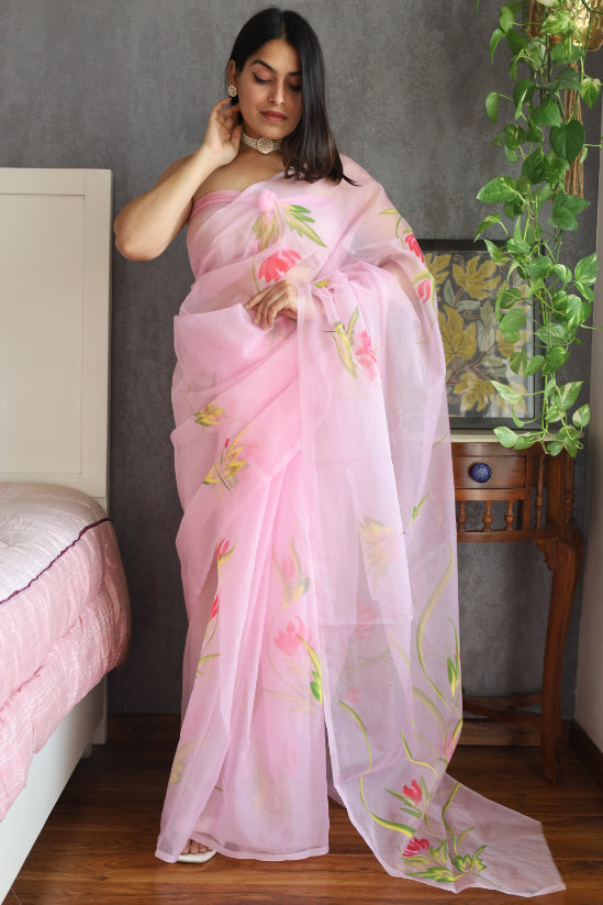 Organza Hand Painted Sarees: Party Glam Affair