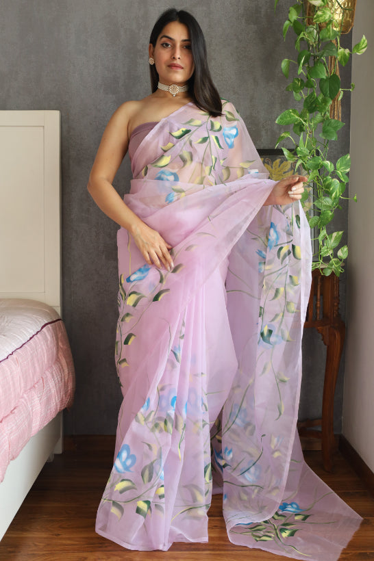 Soft Pure Organza Saree: Hand Painted Dream