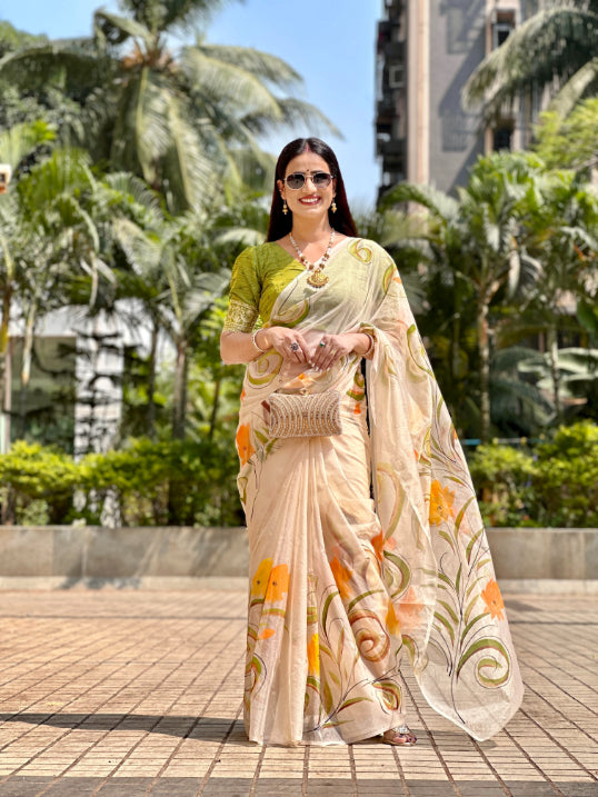 Pure Organza Saree: Hand Painted Bliss