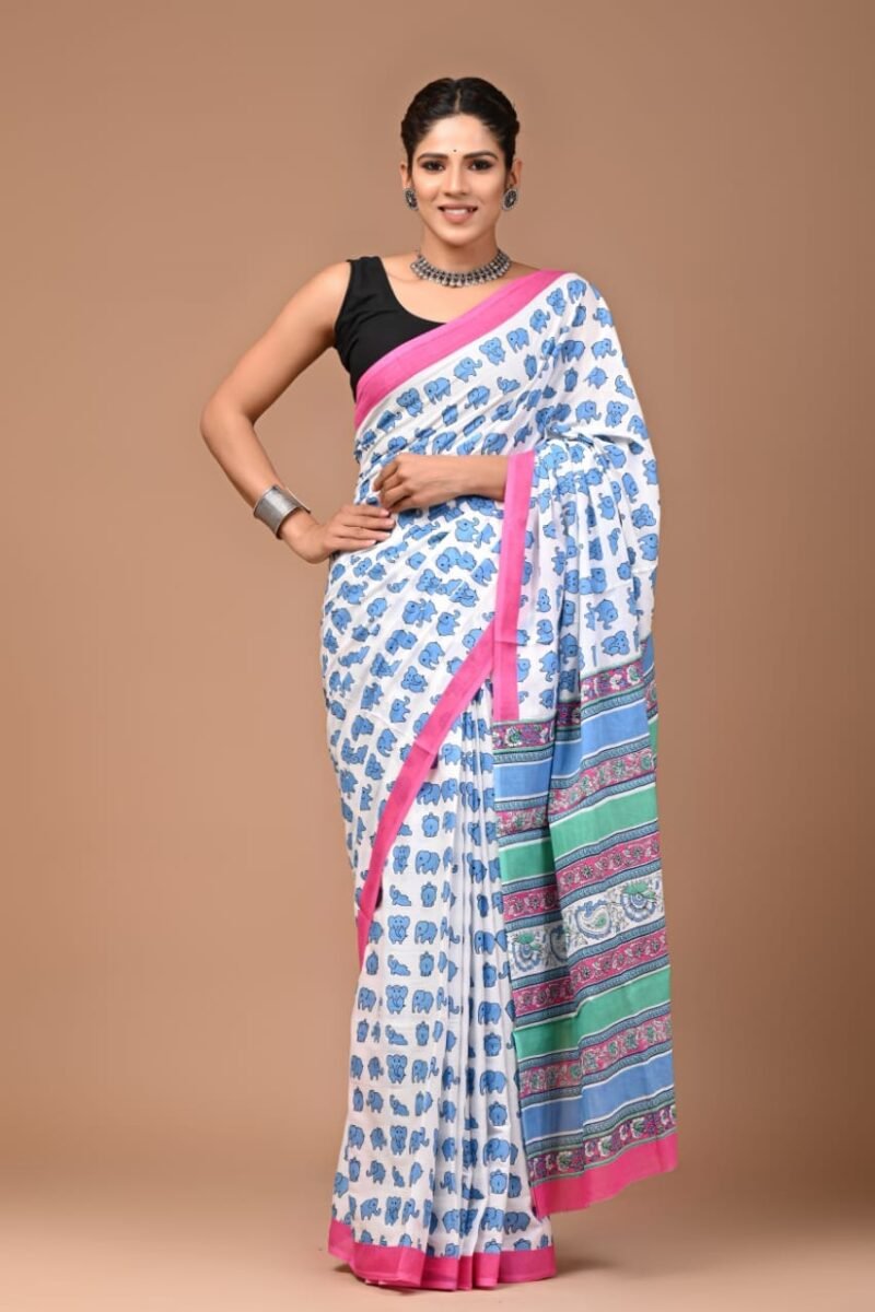 baby elephent print cotton mul saree