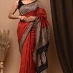 Red Hand Block Motif Chanderi Silk Saree with Traditional Paisley Pallu