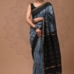 Grey to Black Ombre Chanderi Silk Saree with Golden Zari Border