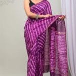 Purple Tie-Dye Chanderi Silk Saree with Golden Zari Border