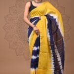 Yellow-Navy Blue Tie-Dye Chanderi Silk Saree with Contemporary Design