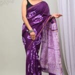 Royal Purple Shibori Tie-Dye Chanderi Silk Saree with Golden Border
