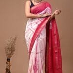 Maheshwari Silk Saree - White Tie and Dye with Pink Pallu