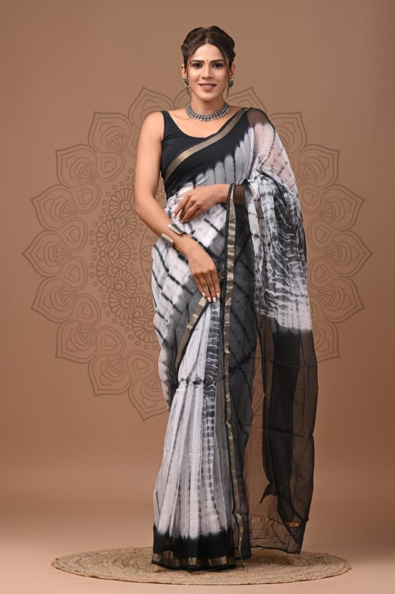 Monochrome Tie-Dye Kota Doria Cotton Saree