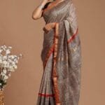 Maheshwari Silk Checkered Saree - Brown and White with Rust Border