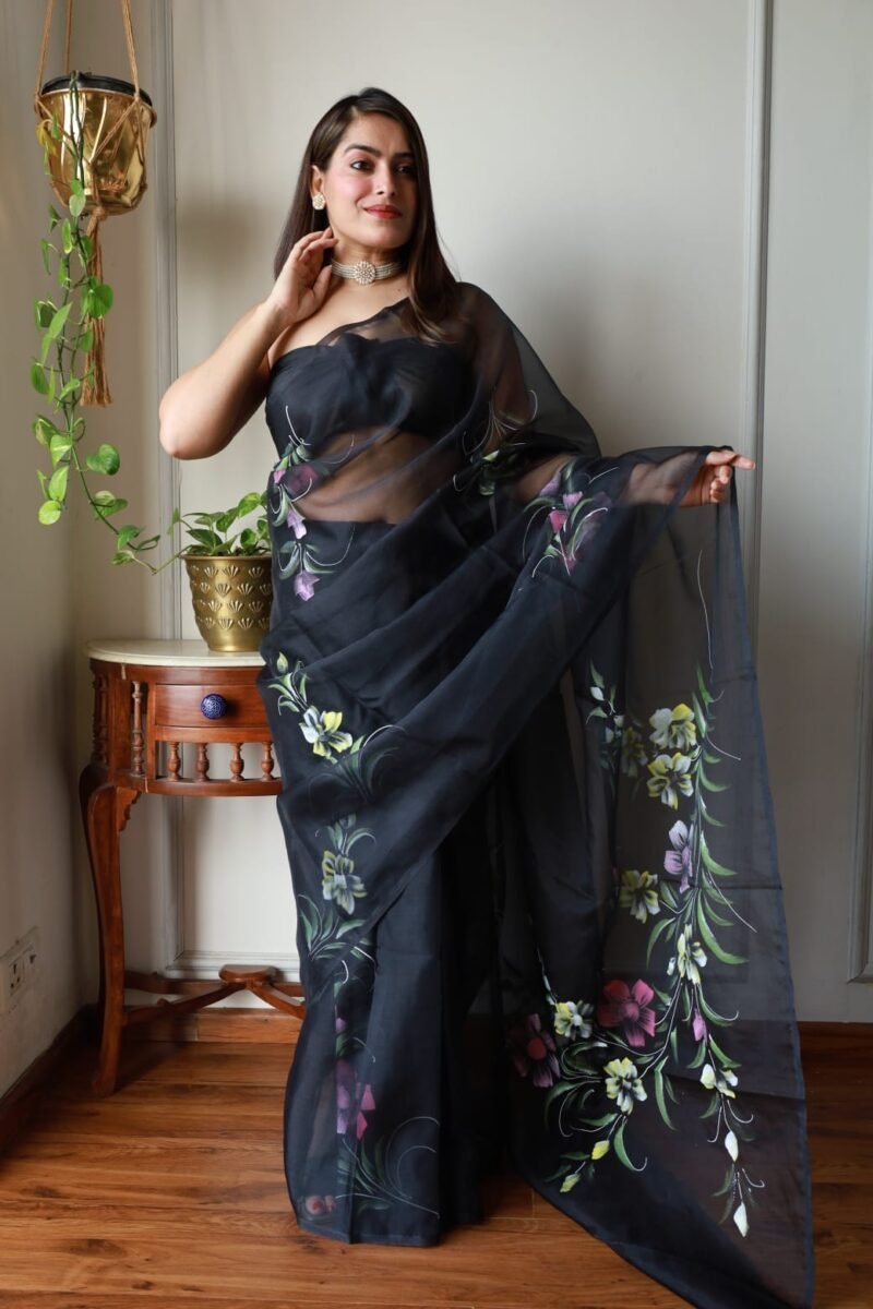 Black Floral Saree
