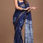 ## Navy Blue Tie-Dye Assam Silk Saree