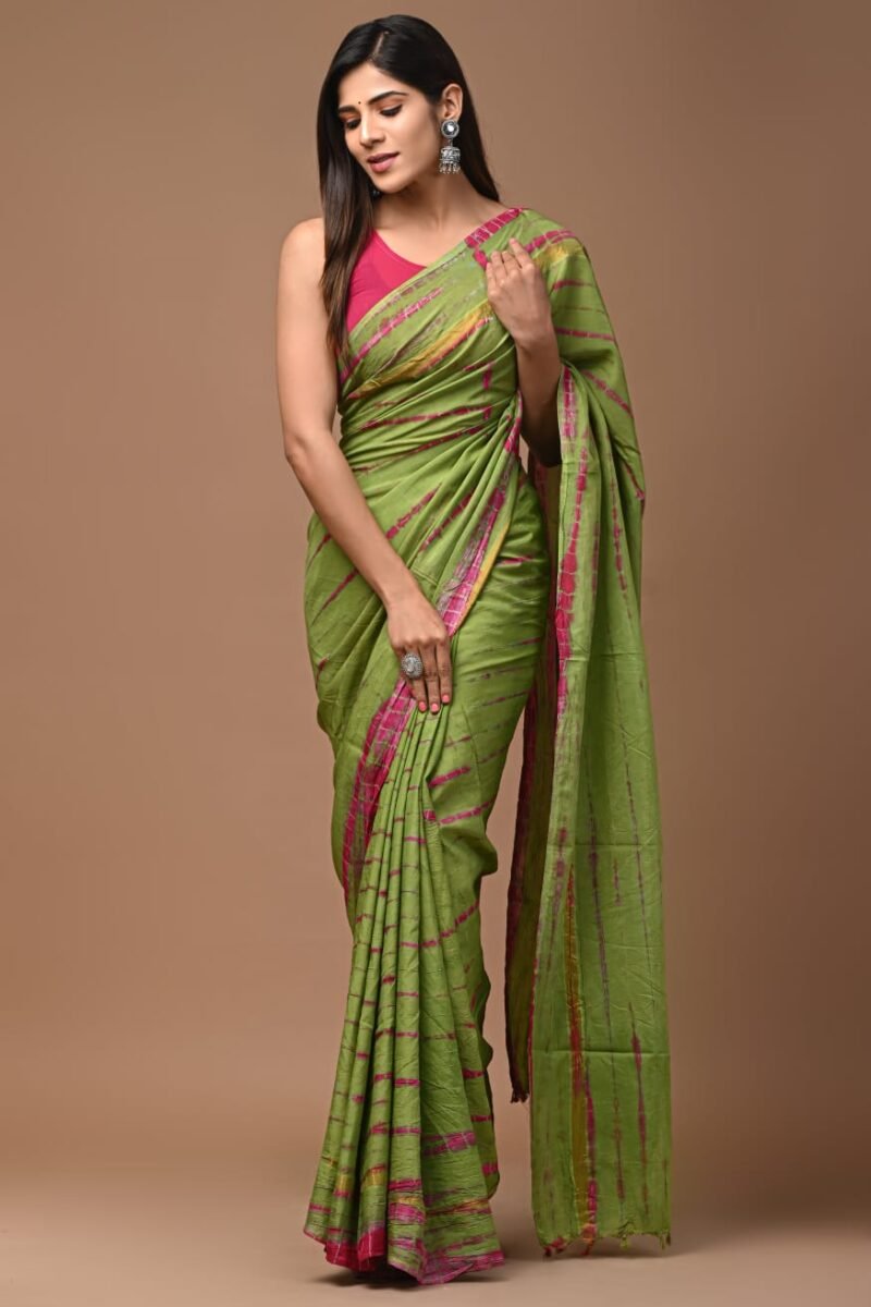 Lime Green Tie-Dye Assam Silk Saree