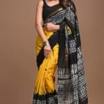 ## Yellow and Black Tie-Dye Assam Silk Saree