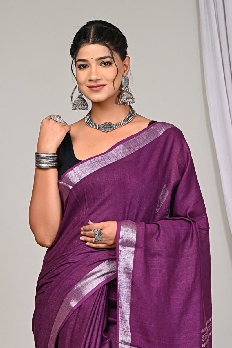 Purple Linen Saree