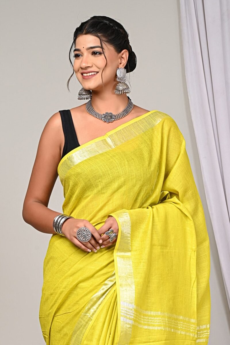 Yellow Linen Saree