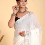 White Linen Saree